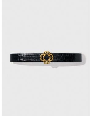 Maje Croc-Effect Leather Double M Belt - White