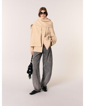 Maje Double-Faced Coat With Scarf - Natural