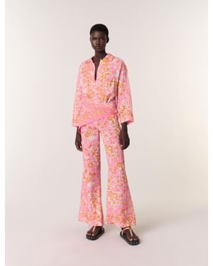 Maje Patterned Flowing Linen Shirt - Pink