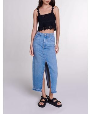 Maje Guipure Crop Top - Blue