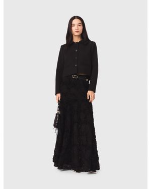 Maje Long Embroidered Skirt - Black