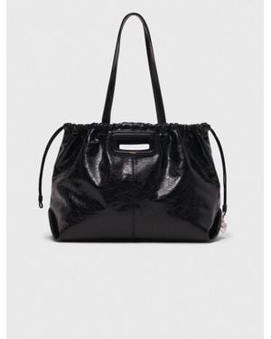Maje Crackled Leather M Tote Bag - Black