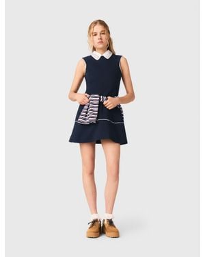 Maje Flared Dress With Contrast Trim - Blue