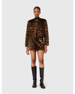 Maje Leopard Faux Fur Jacket - Brown