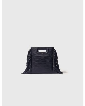 Maje Mini Embossed-Leather M Bag With Chain - Blue