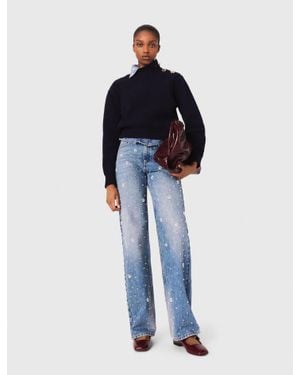 Maje Wide-Leg Embroidered Jeans - Blue