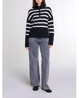 Maje Stripe Print High-Neck Sweater - Blue