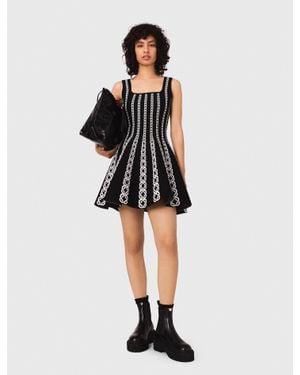 Maje Short Jacquard Knit Dress - Black