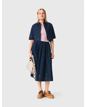 Maje Embroidered Cropped Denim Shirt - Blue