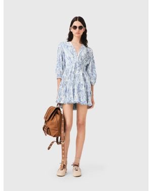 Maje Patterned Pleated Dress - Blue