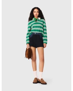 Maje Cropped Striped Polo Sweater - Green