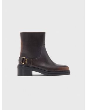 Maje Flat Leather Ankle Boots - White
