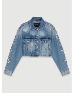 Maje Embroidered Denim Jacket - Blue