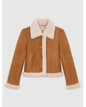 Maje Shearling-Effect Fur Coat - Brown