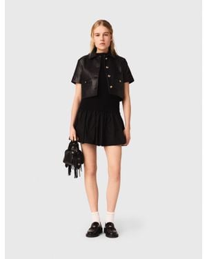 Maje Cropped Leather Jacket - Black