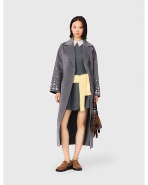 Maje Long Double-Faced Rhinestone Coat - White