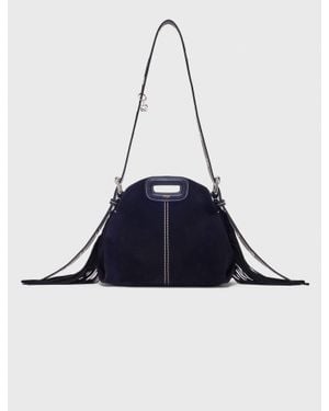 Maje Topstitched Suede Mini Miss M Bag - White