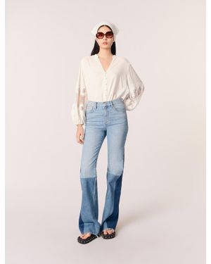 Maje Shirt With Embroidered Sleeves - Blue