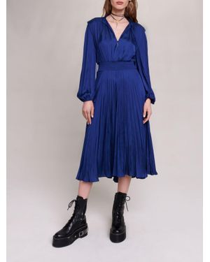 Maje Plissiertes Und Seidiges Midikleid - Blau