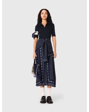 Maje Patterned Mixed-Material Dress - Blue