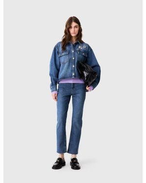 Maje Denim Shirt With Brooches - Blue
