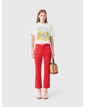Maje Cotton Capri Pants - Red