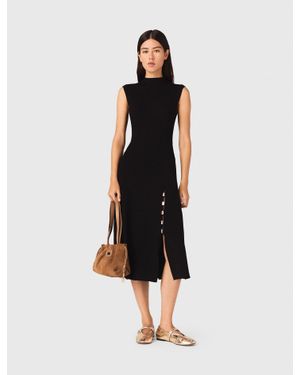 Maje Ribbed Dress With Side Slit - White