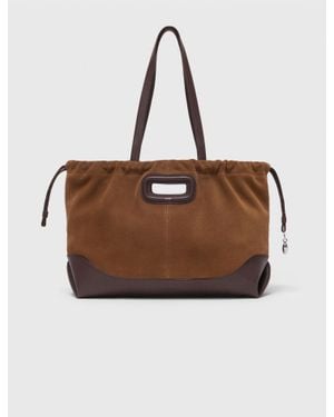Maje Leather And Suede Milpli Tote Bag - Brown