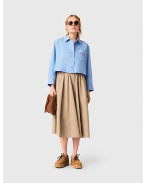 Maje Pleated Back Embroidered Shirt - Blue