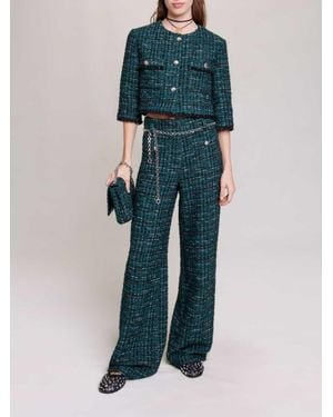 Maje Wide-leg Tweed Pants - Blue