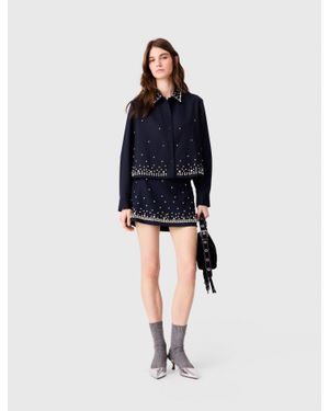Maje Chemise Courte Brodée De Strass - Bleu