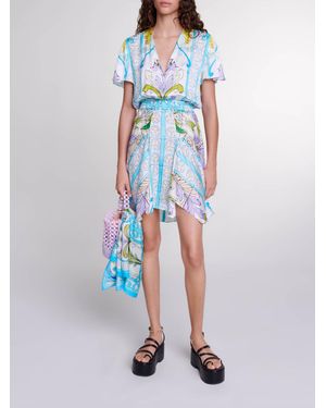 Maje Short Satin-Effect Print Dress - Blue