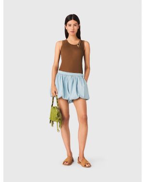 Maje Short En Chambray Effet Jupe Ballon - Bleu