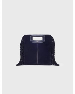 Maje Topstitched Suede M Bag - Blue