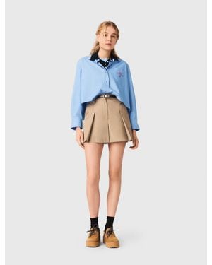 Maje Pleated Cotton Shorts - Blue