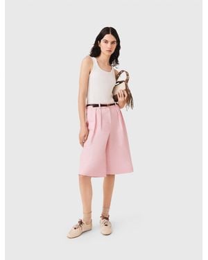Maje Pleated Linen Blend Bermuda Shorts - Pink