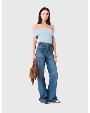 Maje Braided Flared Jeans - Blue
