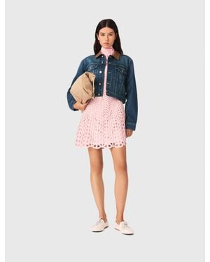 Maje Denim Jacket With Leather Collar - Blue