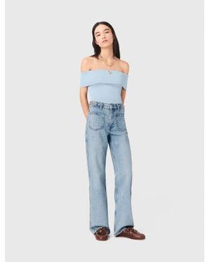 Maje Bardot Rib Knit Top - Blue