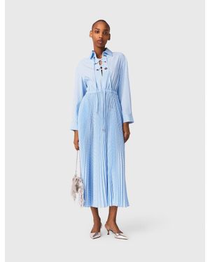 Maje Long Pleated Dress With Eyelets - Blue