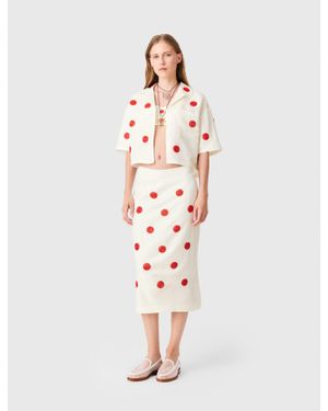 Maje Embroidered Linen-Silk Pencil Skirt - White