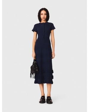 Maje Knit Maxi Dress With Ruffles - Blue