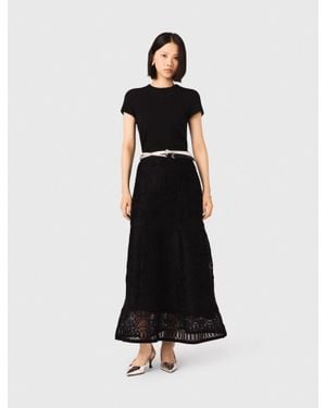 Maje Embroidered Basket-Weave Knit Skirt - White