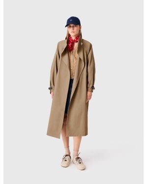 Maje Long Belted Trench, Buttons - Natural