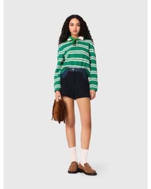 Maje Cropped Striped Polo Jumper - Green