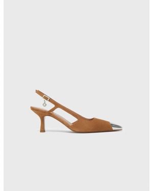 Maje Metallic-Toe Suede Court Shoes - White