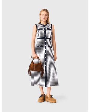 Maje Breton Stripe Knit Maxi Dress - White