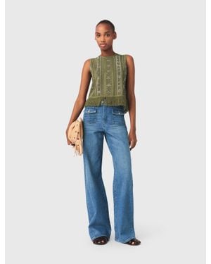 Maje Fringed Rhinestone Flower Top - Blue