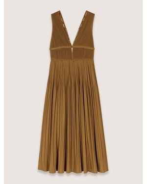 Maje Jewellery Neckline Pleated Dress - Natural