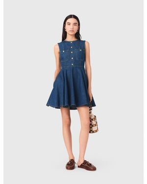 Maje Short Flared Denim Dress - Blue
